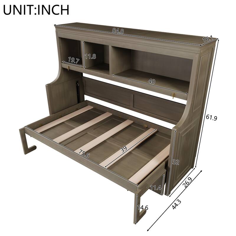 Roomfitters Twin Murphy Bed with Fold-Down Desk and Storage Shelves