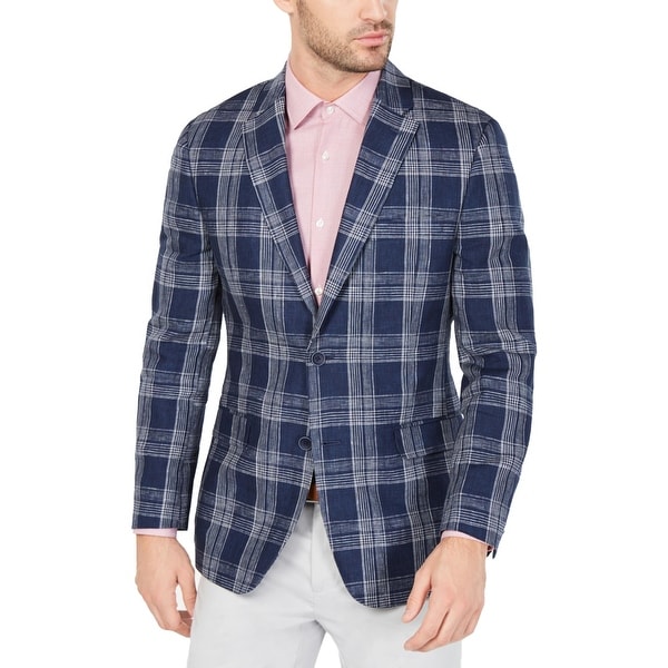 Tommy Hilfiger Mens Sportcoat Linen Plaid - Navy/White. Opens flyout.