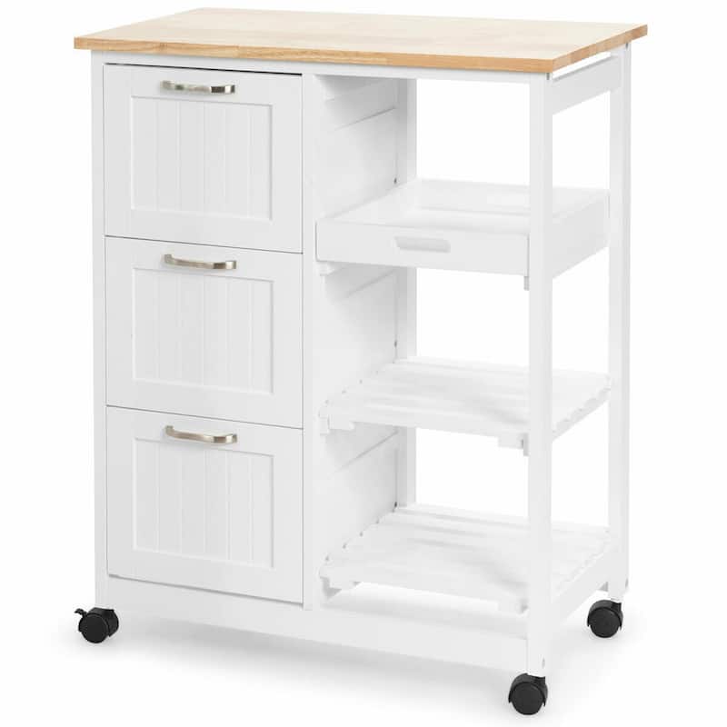 Rolling Kitchen Storage Cart with Large Storage Drawers and Shelves - White