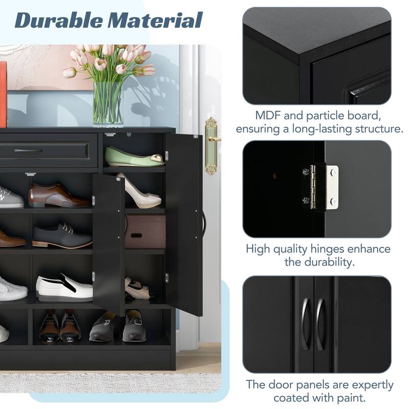 Shoe Cabinet with Doors, Modern Shoe Storage Cabinet with Adjustable Shelves, Wood Free Standing Shoe Storage for Entryway