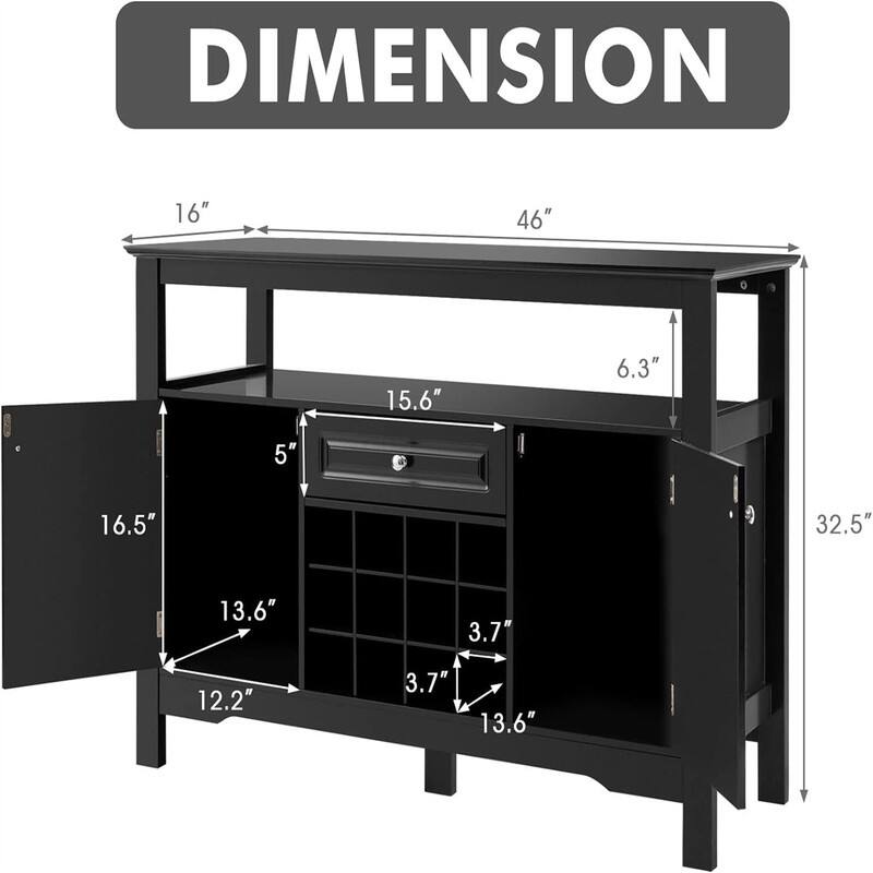 Kitchen Sideboard Buffet Storage Cabinet - 16"D x 46"W x 32.5"H