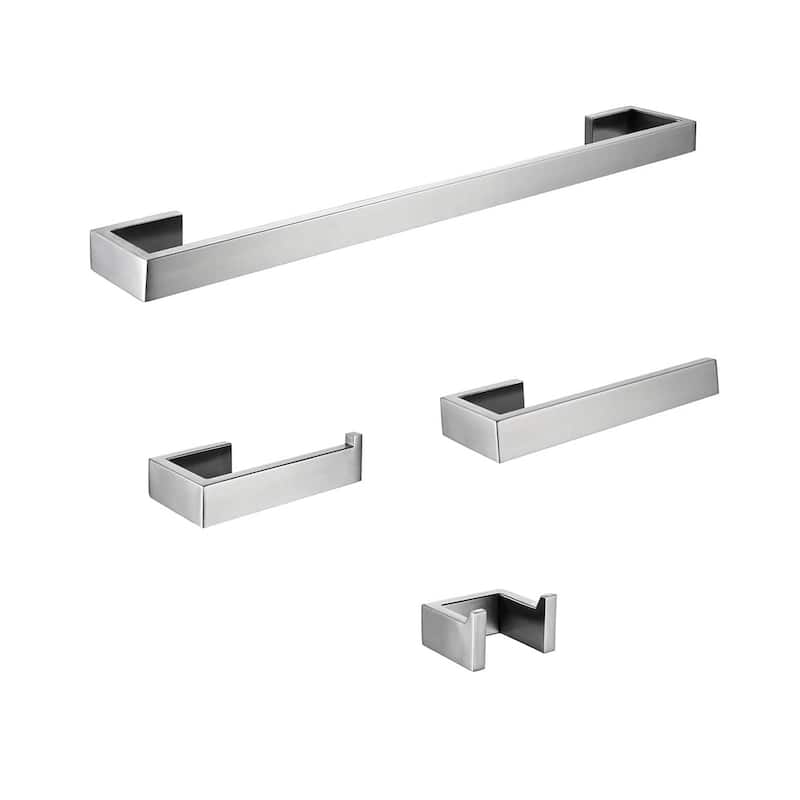 4 Piece Bathroom Hardware Set Wall Mount Bathroom Accessories Bathroom Towel Holder Bar Set Stainless Steel Bath Fixtures - Brushed Nickel