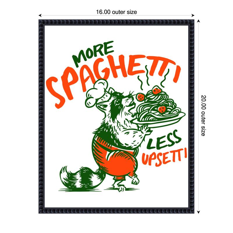 More Spaghetti Less Upsetti Raccoon with Pasta by The Whiskey Ginger Framed Canvas Wall Art Print - 16 x 20 in