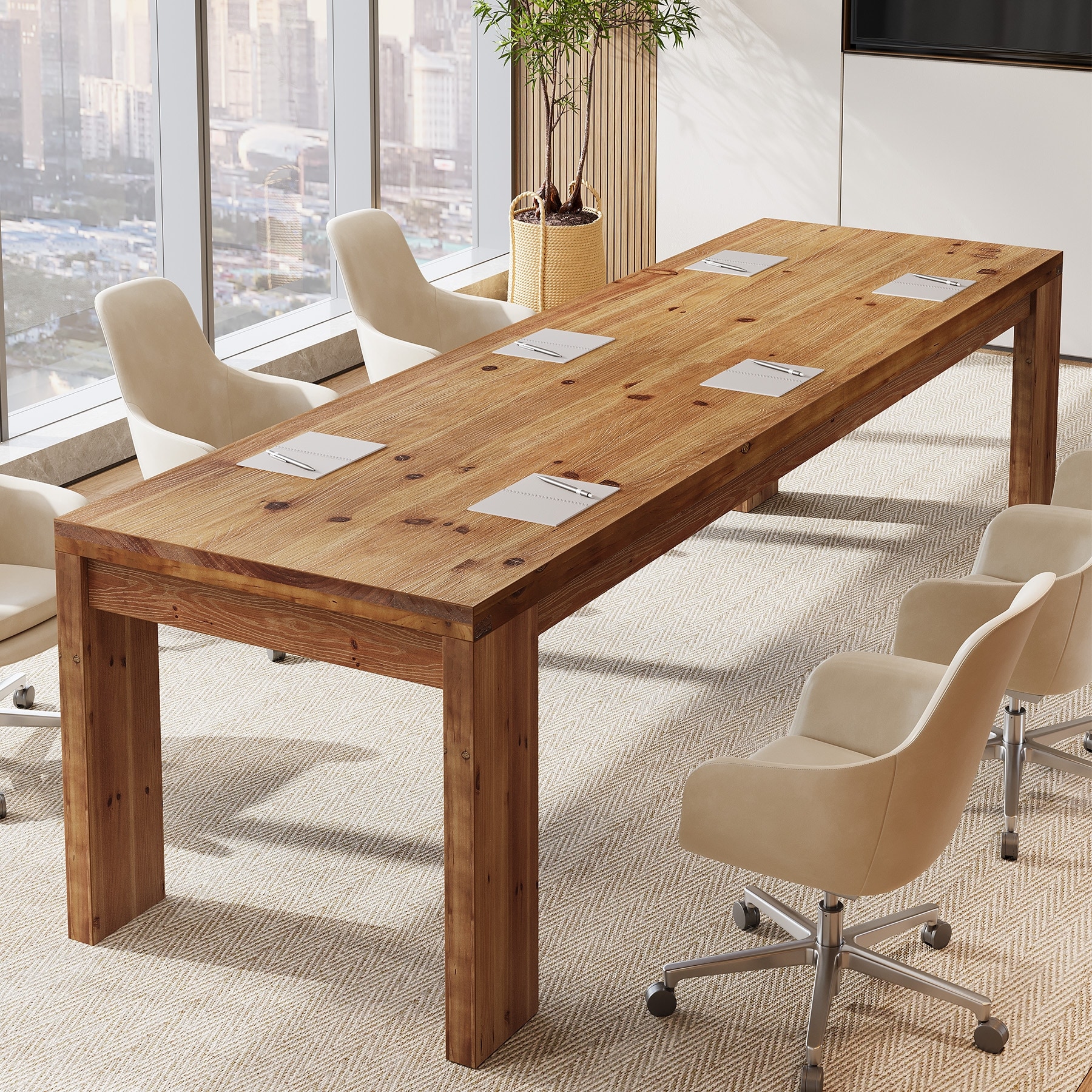 78.7” Solid Wood Conference Table, Extra Long Office Meeting Table for 6-8 Person , 6.5 ft Business Training Desk for Studio