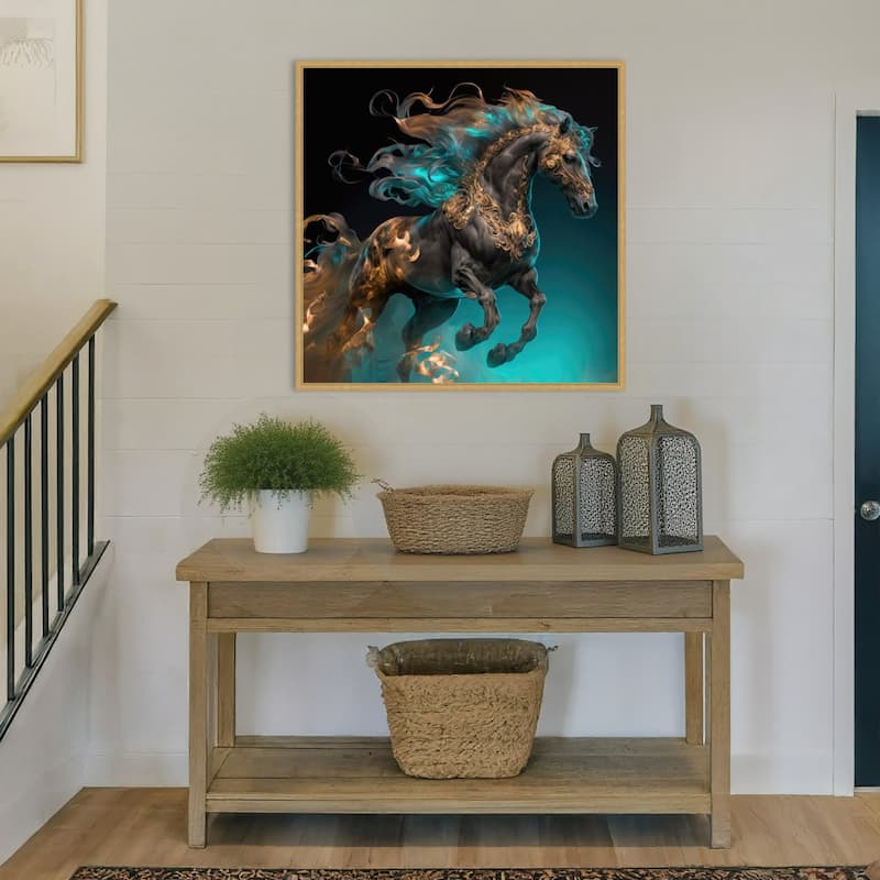 Fiery Stallion by Jake Fouracre Framed Canvas Wall Art Print - Sylvie Bright Gold
