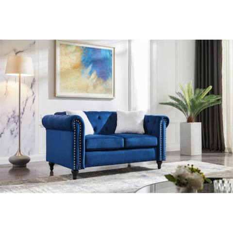 Loveseat living Room Sofa, Two White Villose Pillow, Velvet