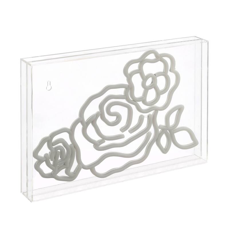 Crowd Of Roses 15" X 10.3" Contemporary Glam Acrylic Box USB Operated LED Neon Light, Pink/White/Yellow by JONATHAN Y