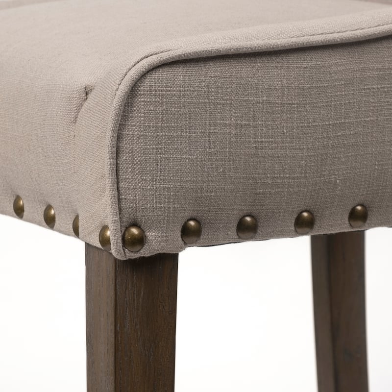Kensington Beige Fabric Seat with Brown Solid Wood Frame Bar Stool