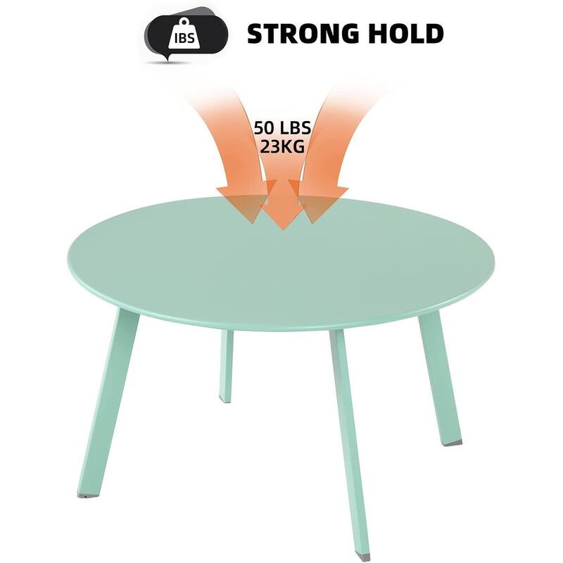 Patio Round Steel Patio Coffee Table, Weather Resistant Outdoor Large Side Table