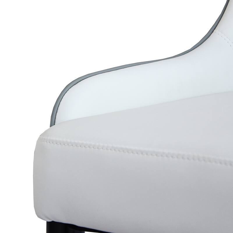 Simple Meeting Room Chair Vanity Chair Set of 2, White Gray Leather Side Chair Dining Chair Office Chair with Metal Legs