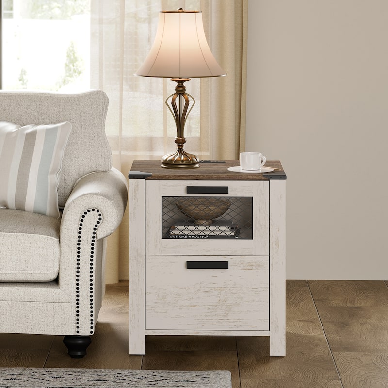 Sofa Side Bedside Table with Charging Station