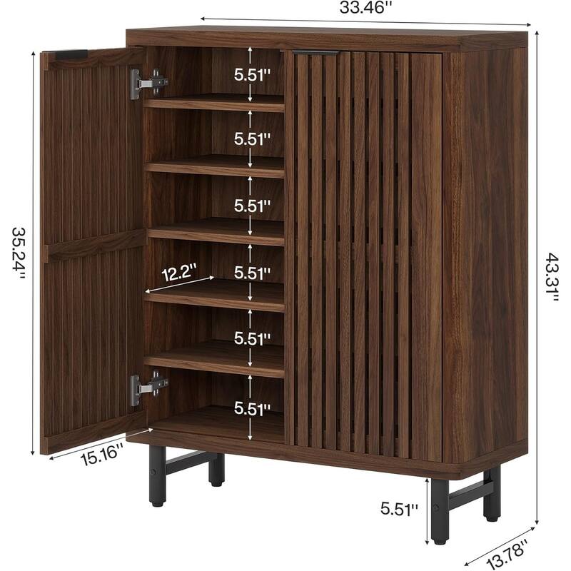 6-Tier Shoe Cabinet with Shutter Doors Adjustable Shelves Wooden Storage Cabinet for Entryway/Hallway/Closet/Living Room