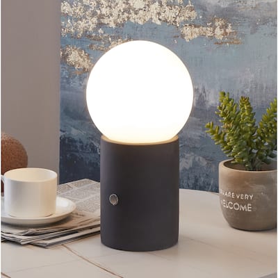 Brightech Kai 11 in. Cement Gray Mid-Century Modern Integrated LED Bedside Table Lamp with Built-In 3-Way Dimmer
