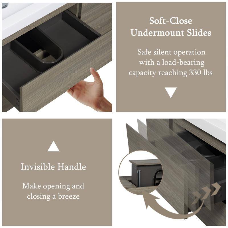 ABRUZZO 48" Floating Bathroom Vanity with Integrated Resin Top Basin 2 Cabinets 2 Soft Close Drawers Full Assembly
