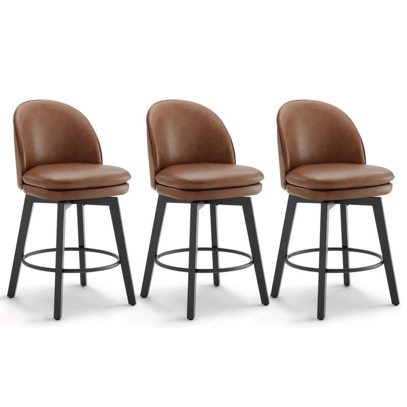 Spruce & Spring Madison Upholstered Swivel Counter Height Bar Stools - Set of 3 - Brown-Faux Leather