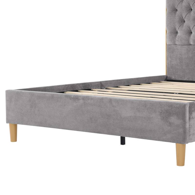 Tufted Upholstered Queen Bed Frame with Curved Headboard
