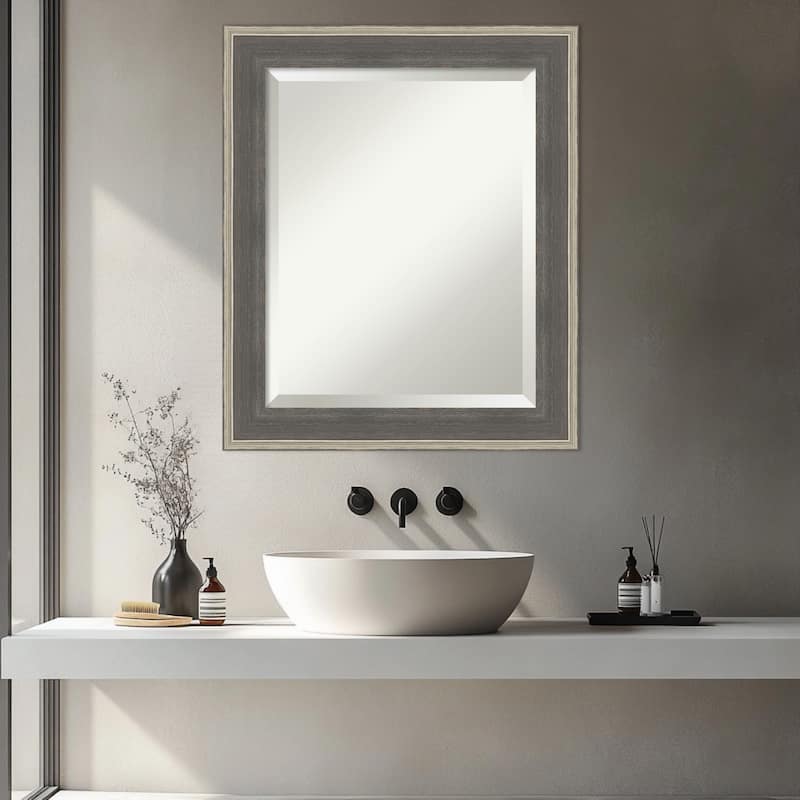 Cottage Beveled Wood Framed Bathroom Vanity Wall Mirror - Cottage Grey Silver