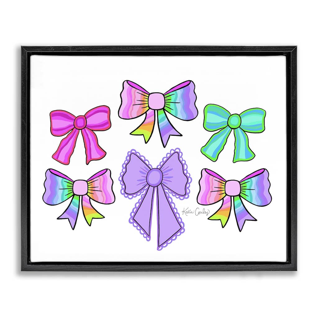 Stupell Playful Bowtastic Ribbons Framed Floater Canvas Wall Art Design By Katie Conley