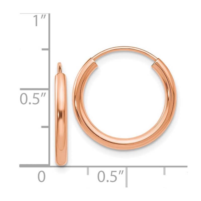 Curata 14k Rose Gold Polished Round Endless 2mm Hoop Earrings - 17x17.25mm Wide 2mm Thick