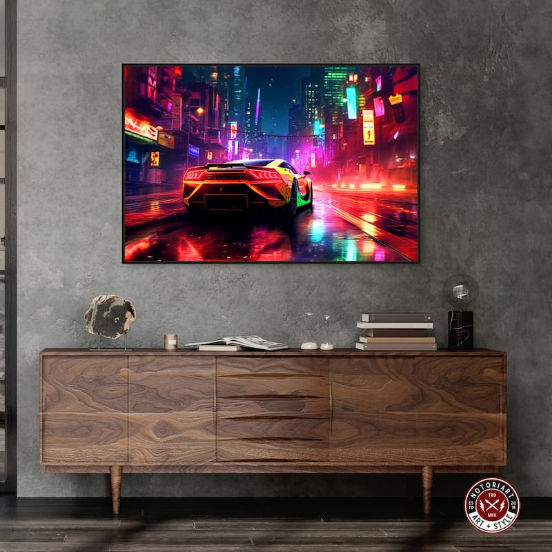 Notoriart City Night Drive Framed Car 1 Piece Canvas Wall Art