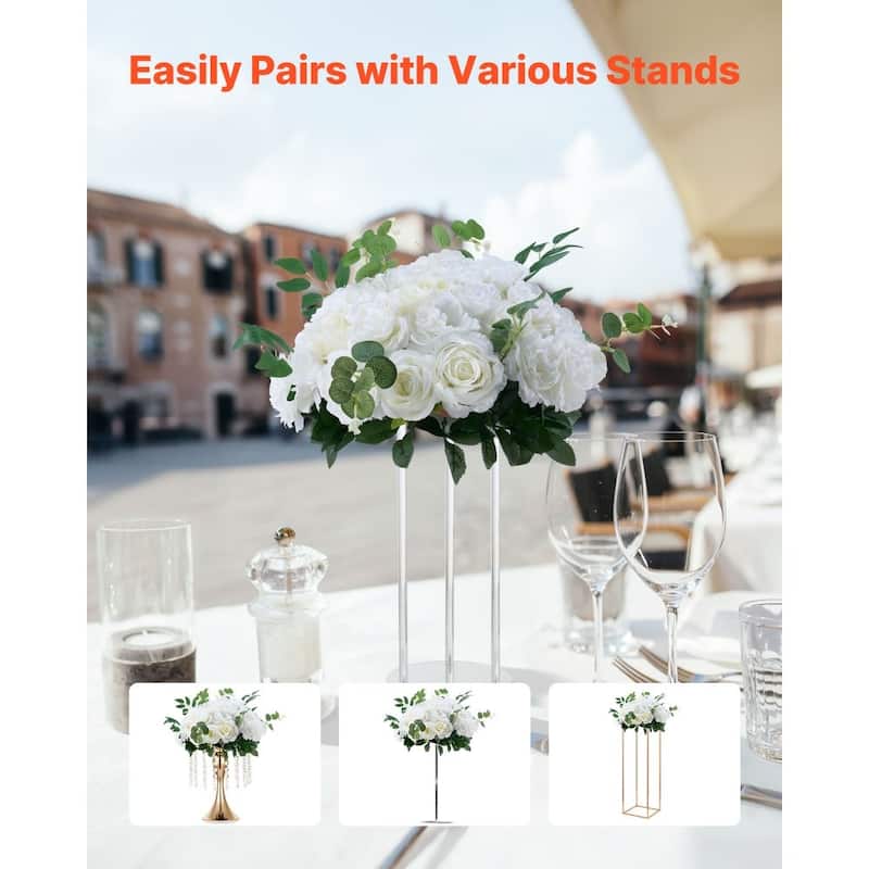 White Silk Rose Flower Balls Set of 10 with Base for Wedding Decor - 17.7 x 17.7 x 7.09 inch