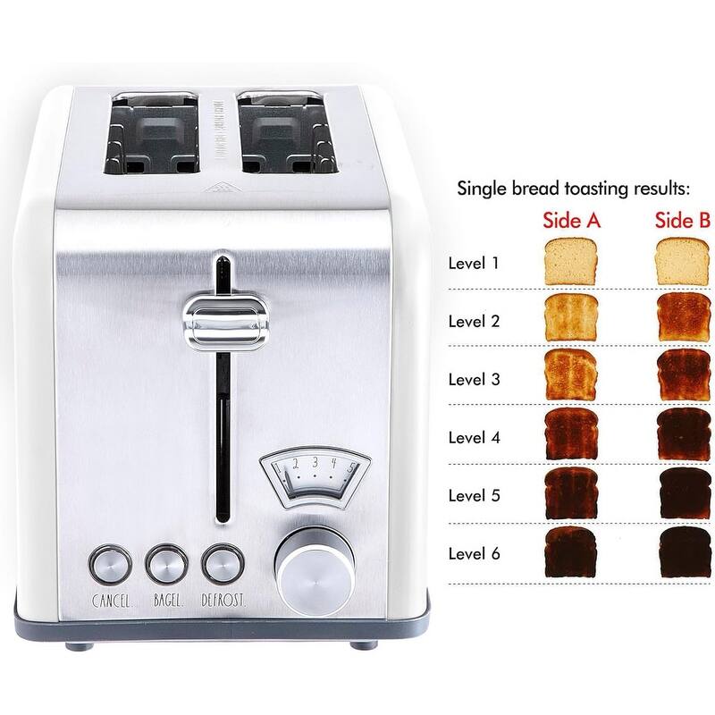 Rae Dunn Toaster, Stainless Steel 2 Slice Square Toaster, Wide Slot with 5 Browning Levels, with Bagel, Defrost