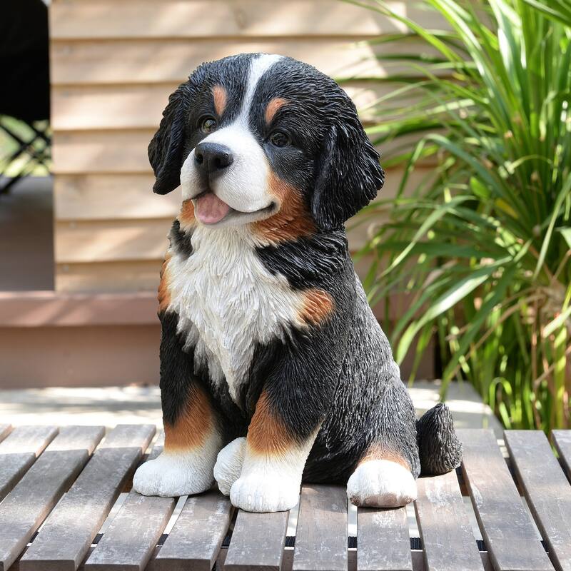 Sitting Bernese Mountain Puppy Outdoor Garden Statue - 12.5"