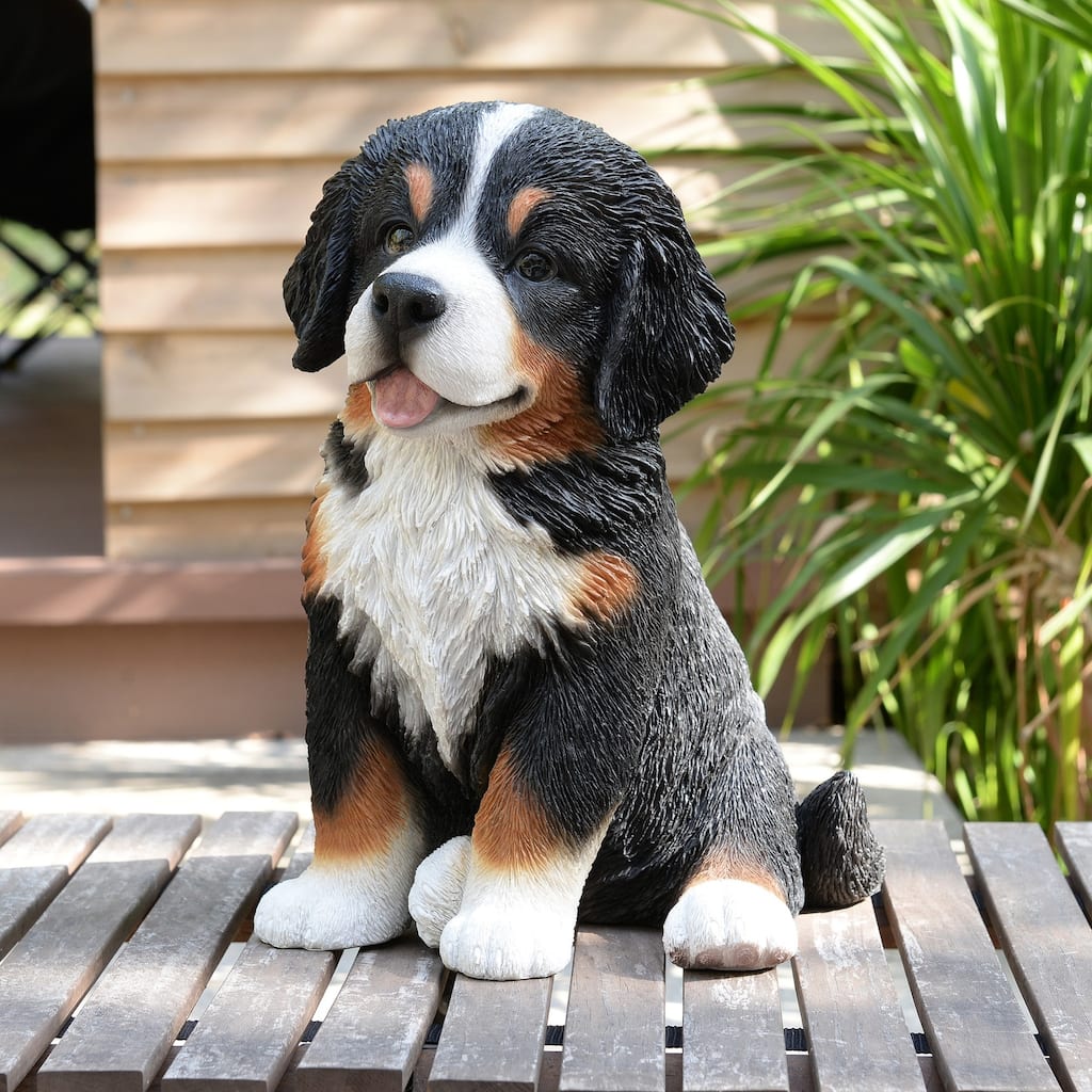 Sitting Bernese Mountain Puppy Outdoor Garden Statue - 12.5"