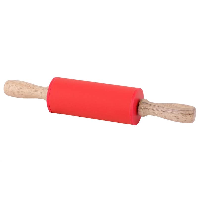 Kitchenware Wood Handle Flour Dumpling Rolling Pin Red 23cm Length - Red,Brown - 9" x 1.7"(L*D)