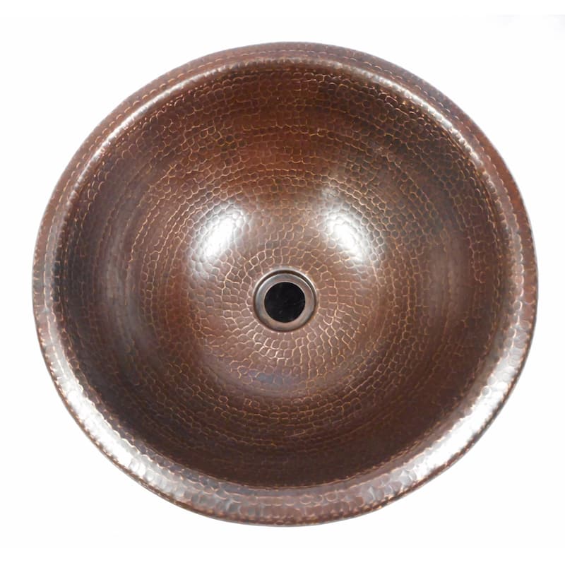 Hand Hammered 15" Round Copper Bathroom Sink in Brushed Sedona By SimplyCopper - 15" x 15" x 5.5"