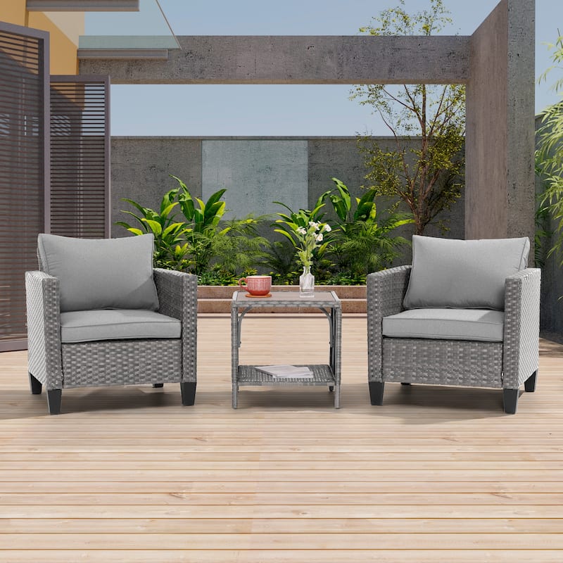 LIVOOSUN 3-Piece Patio Sofa Set Gray Rattan Outdoor Chair with Side Table - Linen Grey