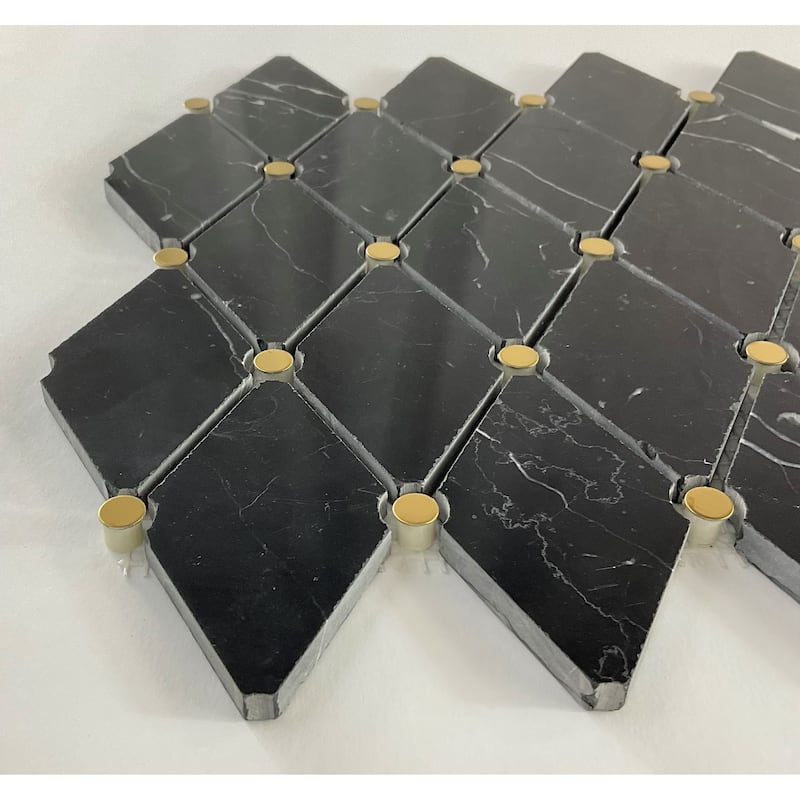 Natural Marble Diamond & Gold Metal Circle Mosaic Wall Tiles