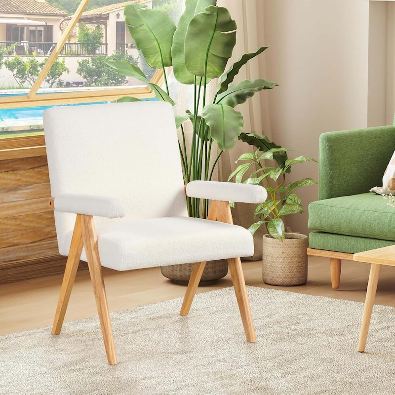 Sherpa Fabric Armchair Upholstered Reading Chair Leisure Chair