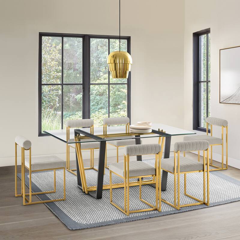 Anastasia Modern Upholstered Metal Dining Chairs - Set of 2 - Set of 6 - Taupe and Gold