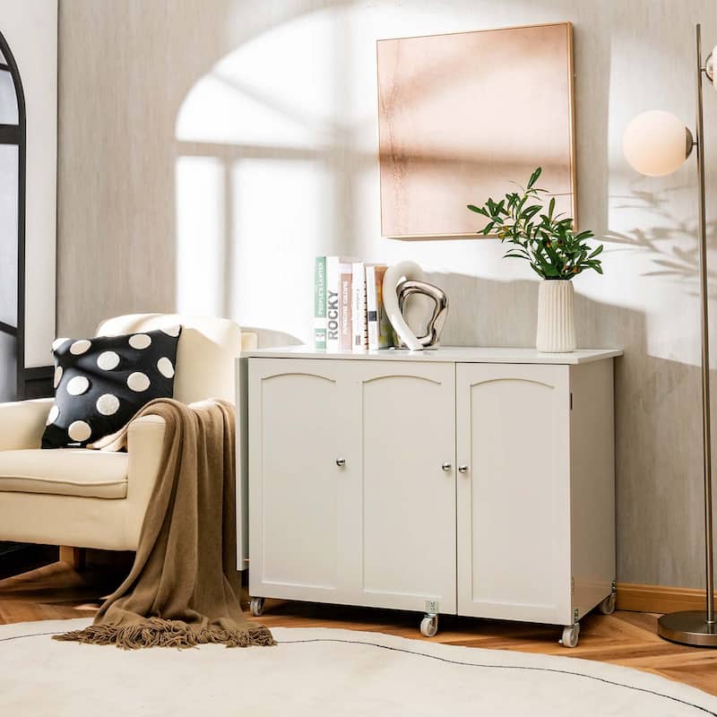 Costway Folding Sewing Table Shelves Storage Cabinet Craft Cart with - See Details