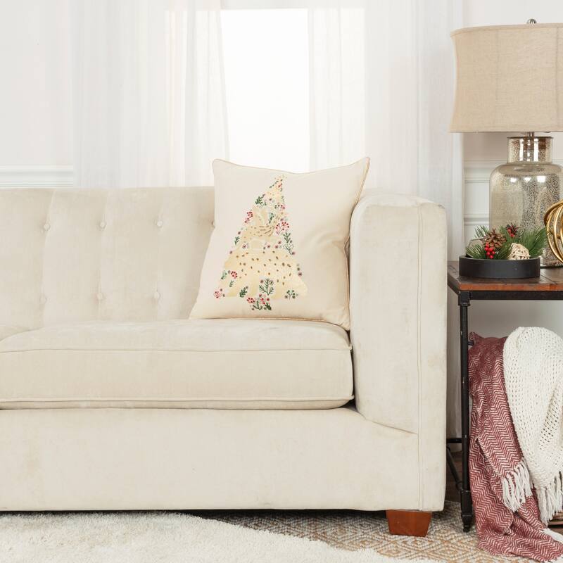Rizzy Home Holiday Tree Beaded Accent Throw Pillow Cover - Cover Only - Natural - Pillow Covers - Single