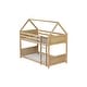 preview thumbnail 9 of 34, Twin Over Twin Low Bunk Bed with House-shaped Bed Roof Frame, Ladder, Guardrails, Headboards and Footboards For Kids Floor Bed