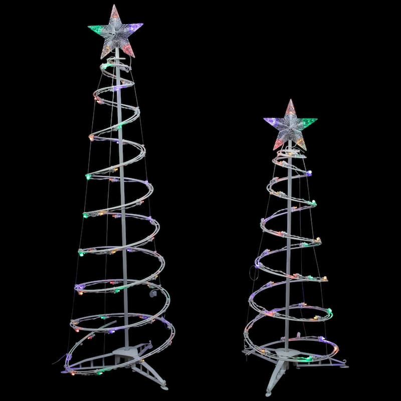Set of 2 LED Lighted Multi-Color Outdoor Spiral Christmas Cone Trees 3' 4'