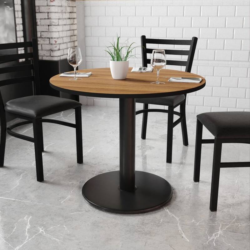 36'' Round Laminate Table Top with 24'' Round Table Height Base - 36"W x 36"D x 31.125"H - 36"W x 36"D x 31.125"H - Walnut