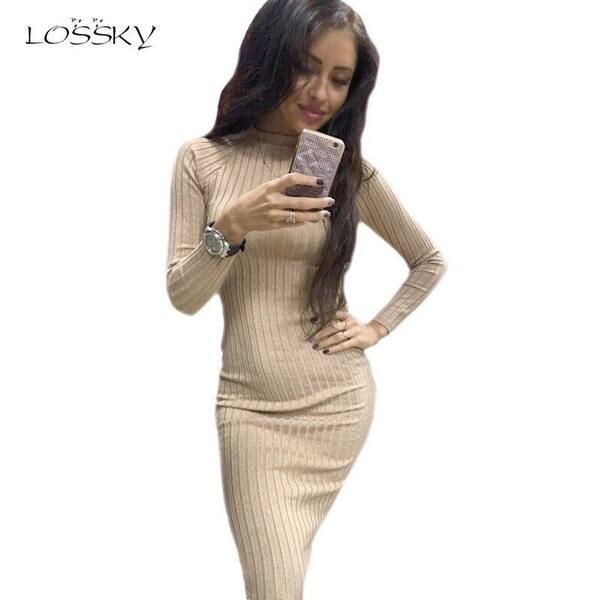 Shop 2018 Spring Women Bodycon Dress Hot Slim Fit Midi Red Knitted