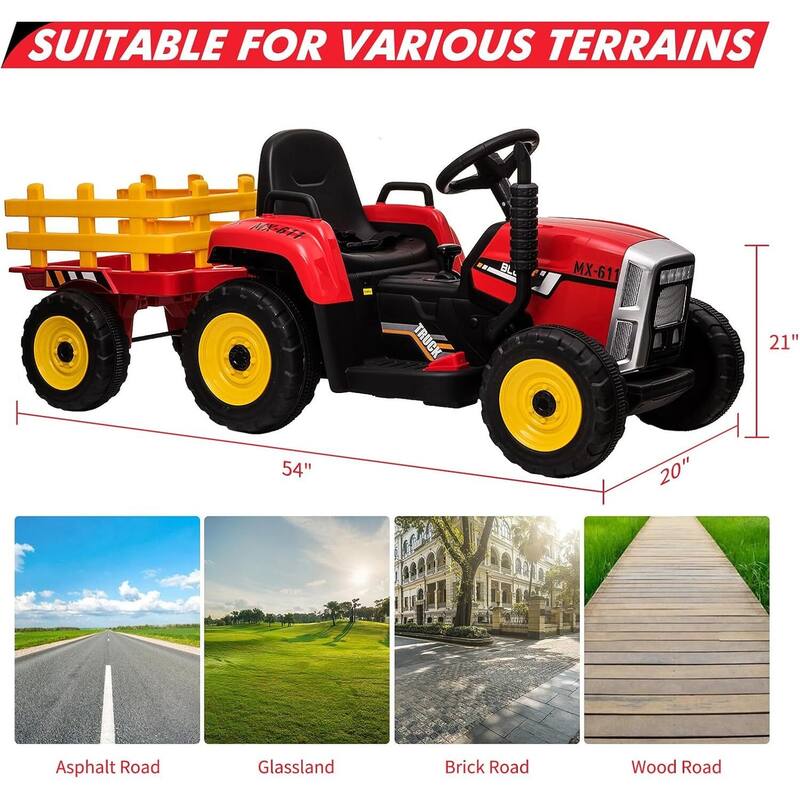25W Kids Ride On Tractor, Electric Vehicle Car with Trailer & Remote Control