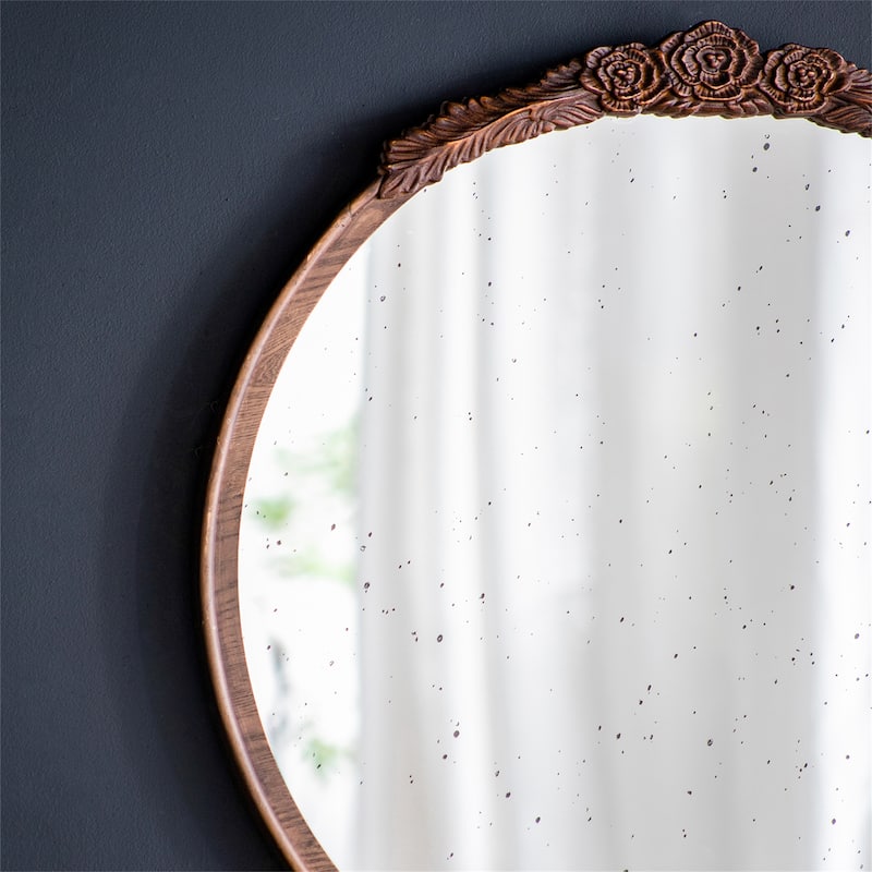 Round Hand Carved Rose Antique Mirror Frame