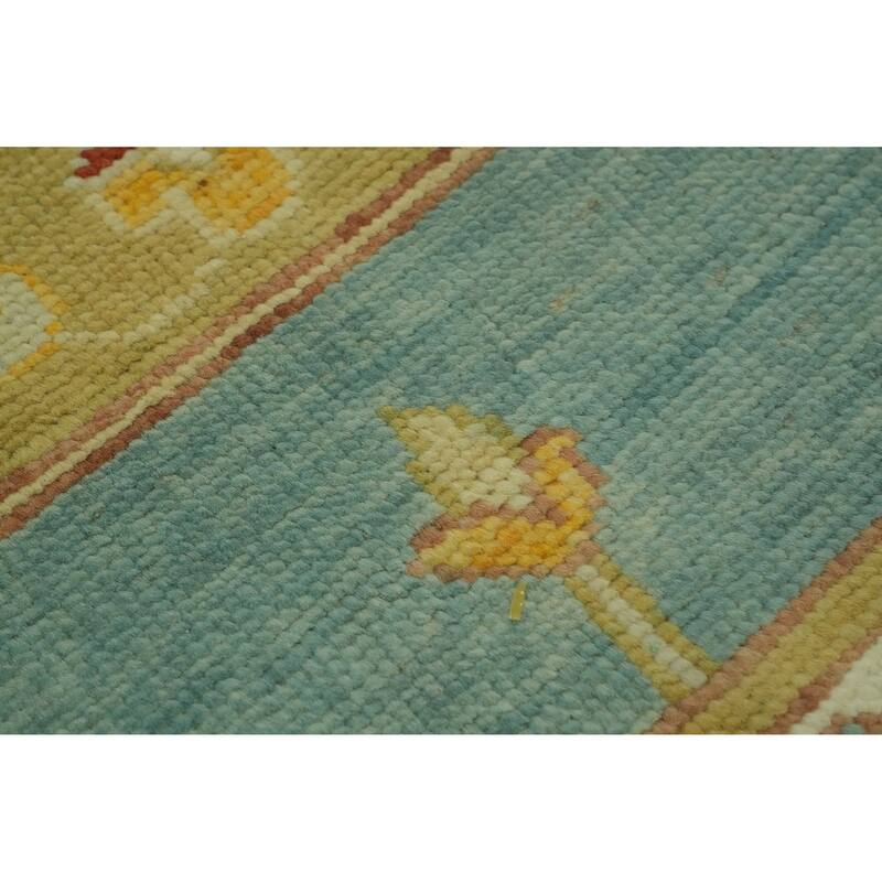 Handmade Blue Oushak Vegetable Dye Area Rug, Medallion Geometric Carpet - 9' 11'' X 8' 5''