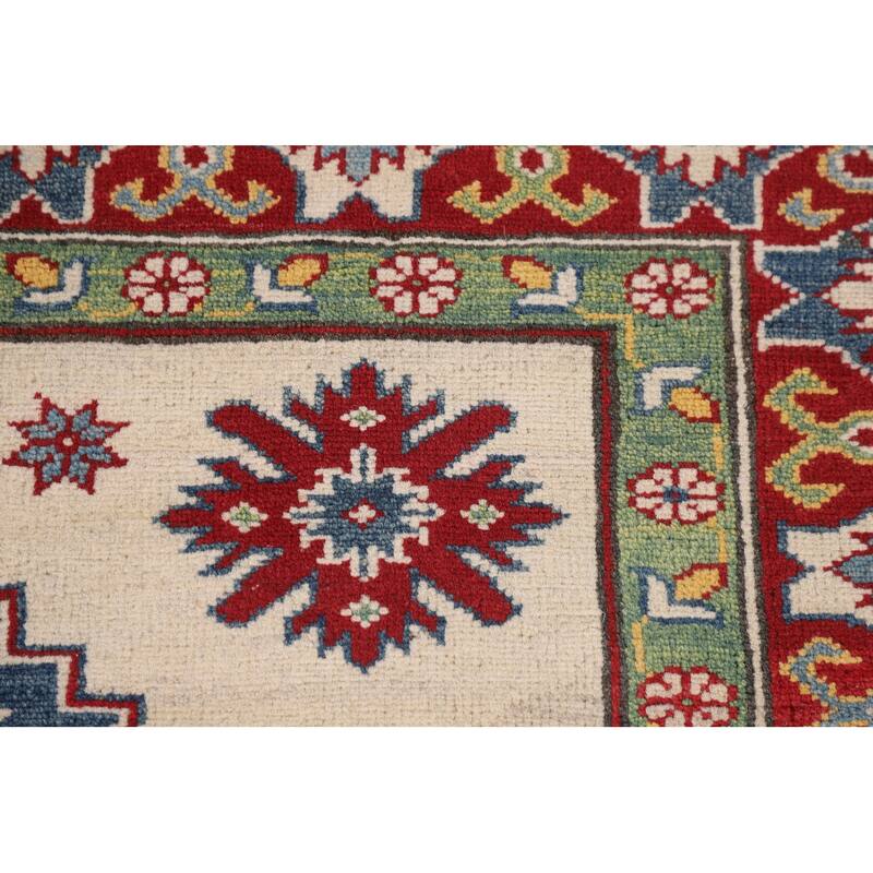 Kazak Oriental Area Rug Handmade Geometric Beige Wool Carpet - 5'0" x 7'3"