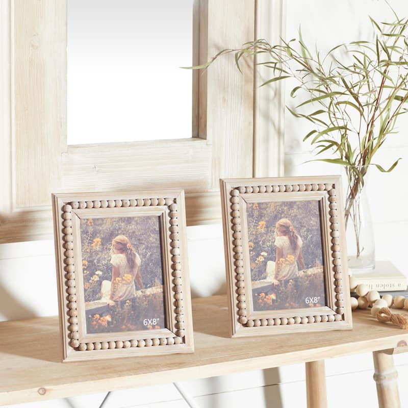Light Brown Wood Beaded 1 Slot Photo Frame - 9 x 1 x 11