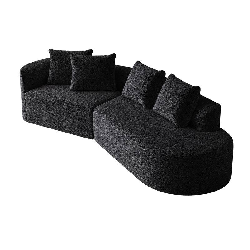 112" Chenille Curved Sectional Sofa with 4 Throw Pillows, Extra Deep Seating and No Assembly Required