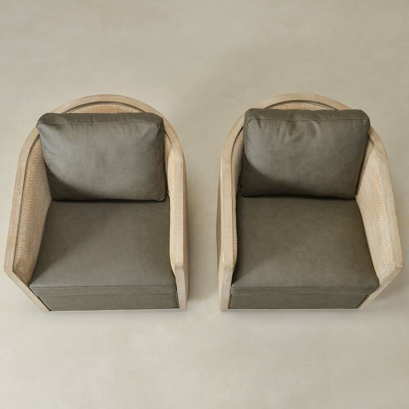 KINWELL 31"W Oak Frame Upholstered Swivel Barrel Armchair