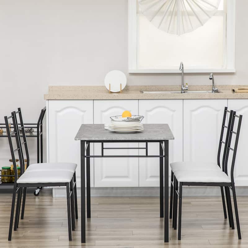 HOMCOM Kitchen Table and Chairs for 4, Modern Dining Table Set with Padded Sponge Cushion Chairs and Marble Textures