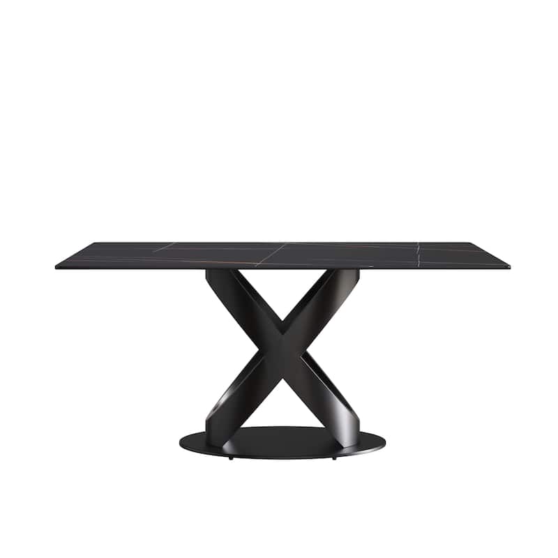 63"Antique White Sintered Stone Table with X Shape Legs