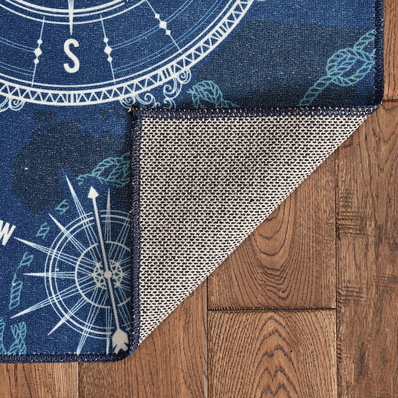 Simon Machine Washable Blue and Ivory Area Rug